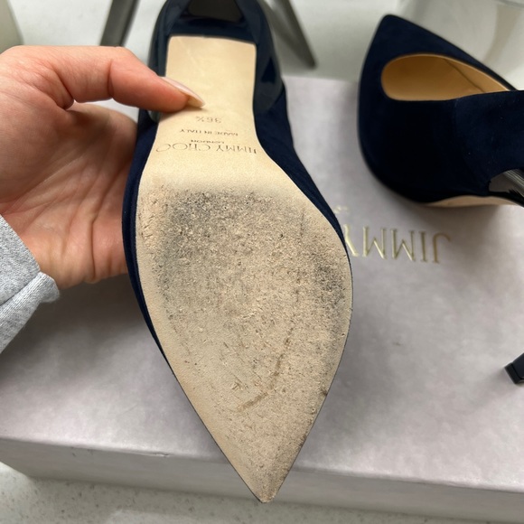 Jimmy Choo Rudy Suede Patent Navy Pumps 100mm - Picture 6 of 13